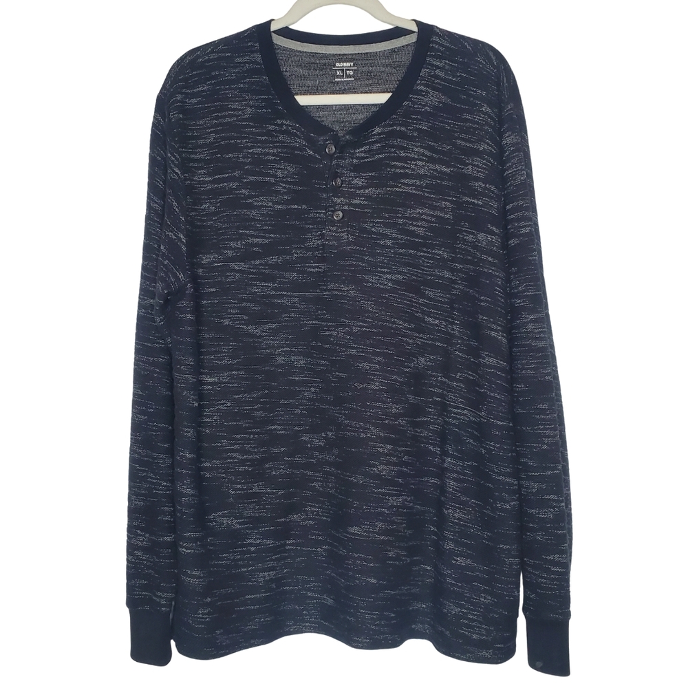 Old Navy Black and Gray Henley Knit Top